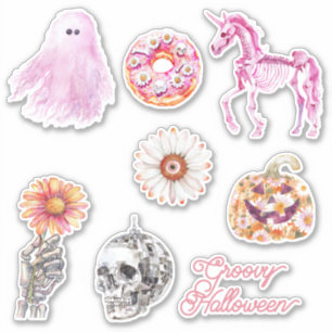 Groovy Skelet Eenhoorn Geest Hand Halloween Sticker