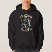 Groovy Skeleton Staying Alive Coffee Halloween Hip Hoodie (Voorkant)