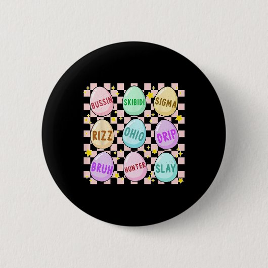Groovy Skibidi Easter Egg Funny Rizz Meme Easter H Ronde Button 5,7 Cm (Voorkant)