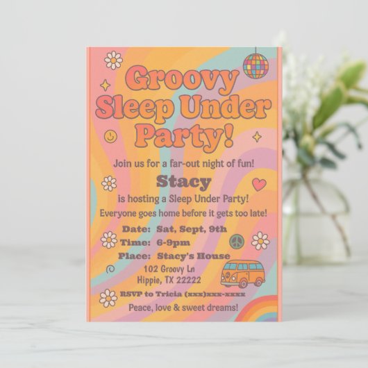 Groovy Sleep Under Birthday Party Invitation Kaart (Staand voorkant)