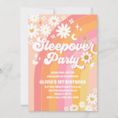 Groovy Sleepover 1e Verjaardagsuitnodiging Kaart (Voorkant)