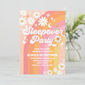 Groovy Sleepover 1e Verjaardagsuitnodiging Kaart (Staand voorkant)