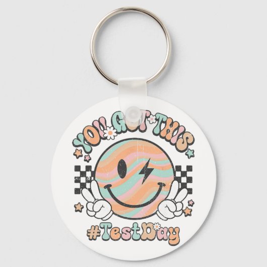 Groovy Smile Face Dit heb je Rock de testdag Sleutelhanger (Voorkant)