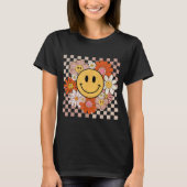 Groovy Smile Happy Face Flowers Geruite Hippie T-shirt (Voorkant)