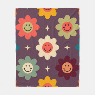 Groovy Smiley Bloem Patroon   Retro 70s Madeliefje Fleece Deken