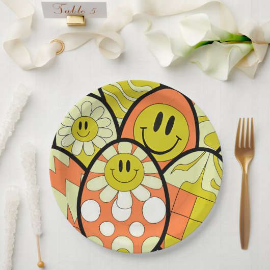 Groovy Smiley Face Easter Party Paper Plates Papieren Bordje (Huwelijk)