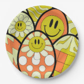 Groovy Smiley Face Easter Party Paper Plates Papieren Bordje (Voorkant)
