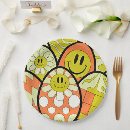 Groovy Smiley Face Paasfeest Papieren Borden Bordje