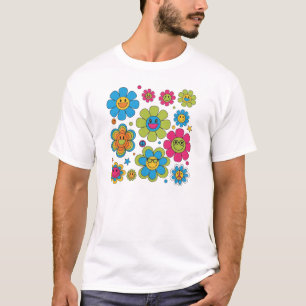 Groovy Smiley Gezicht Bloemen   70s Retro Vibe Des T-shirt