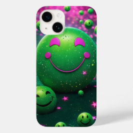 Groovy Smiley Vibes – Neon Green & Cosmic purple Case-Mate iPhone 14 Hoesje