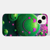 Groovy Smiley Vibes – Neon Green & Cosmic purple Case-Mate iPhone Case (Achterkant (horizontaal))
