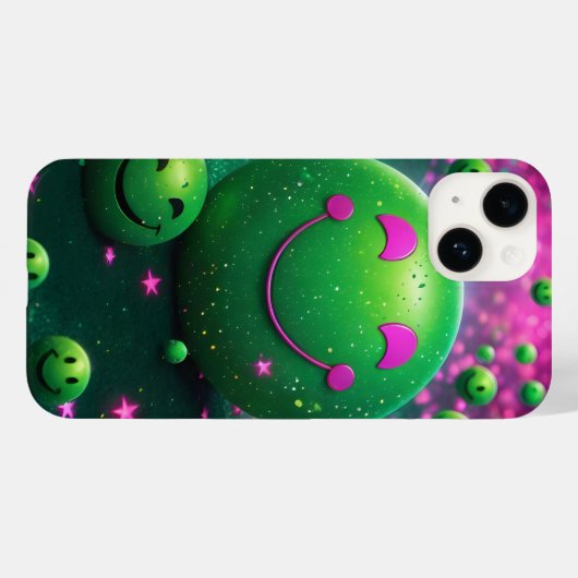 Groovy Smiley Vibes – Neon Green & Cosmic purple Case-Mate iPhone Case (Achterkant (horizontaal))