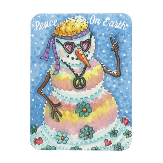 GROOVY SNOWMAN "PEACE ON AARTH" CHRISTMAS MAGNET MAGNEET (Verticaal)