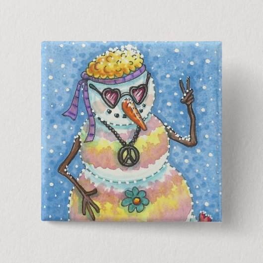 GROOVY SNOWMAN PEACE SIGN CHRISTMAS HOLIDAY BUTTON (Voorkant)