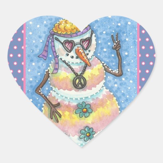GROOVY SNOWMAN, PEACE SIGN KERST STICKERS Hrt (Voorkant)