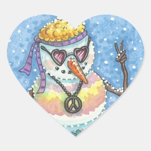 GROOVY SNOWMAN, PEACE SIGN KERST STICKERS Hrt (Voorkant)