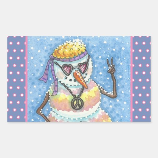 GROOVY SNOWMAN, PEACE SIGN KERST STICKERS Rec. (Voorkant)
