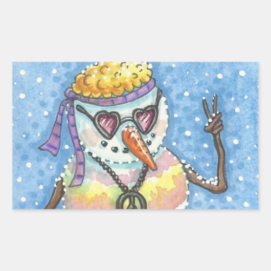 GROOVY SNOWMAN, PEACE SIGN KERST STICKERS Rec. (Voorkant)