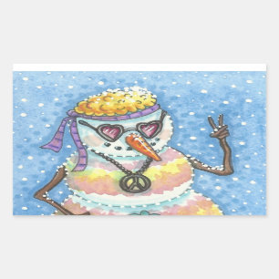 GROOVY SNOWMAN, PEACE SIGN KERST STICKERS Rec.