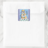 GROOVY SNOWMAN, PEACE SIGN KERST STICKERS Squ (Tas)