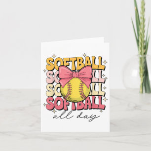 Groovy Softball Coquette Bow Softball Lover Softba Kaart
