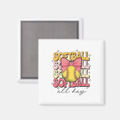 Groovy Softball Coquette Bow Softball Lover Softba Magneet (Voorkant / Achterkant)