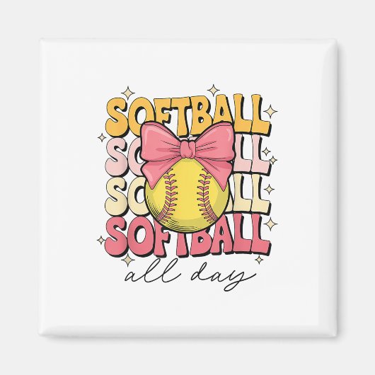 Groovy Softball Coquette Bow Softball Lover Softba Magneet (Voorkant)