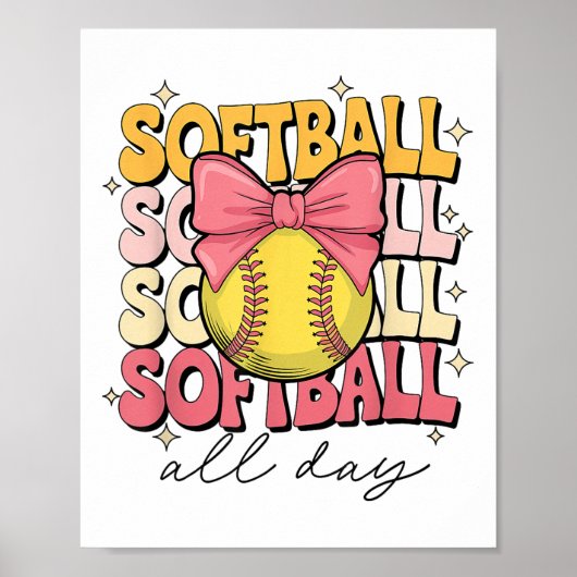 Groovy Softball Coquette Bow Softball Lover Softba Poster (Voorkant)