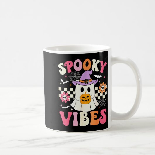 Groovy Soky Vibes Retro Ghost Holding Pumpkin Hall Koffiemok (Rechts)