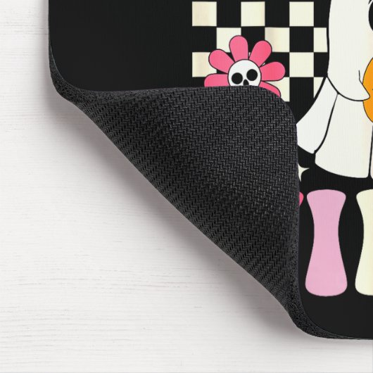 Groovy Soky Vibes Retro Ghost Holding Pumpkin Hall Muismat (Hoek)