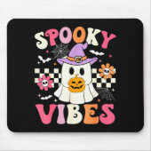 Groovy Soky Vibes Retro Ghost Holding Pumpkin Hall Muismat (Voorkant)