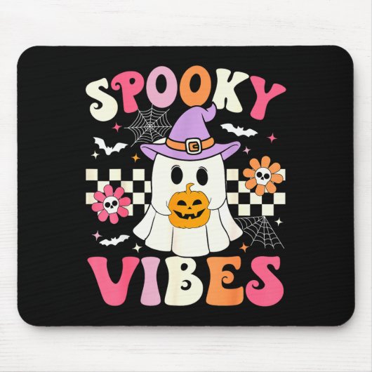 Groovy Soky Vibes Retro Ghost Holding Pumpkin Hall Muismat (Voorkant)