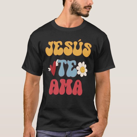 Groovy Spaans Jesus Loves You Christelijk 70 s Hip T-shirt (Voorkant)