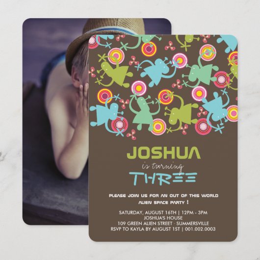 Groovy Space Aliens Kinder Boy Birthday Party nodi Kaart (Voorkant / Achterkant)