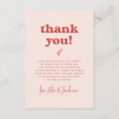 Groovy Sparkle Retro 70s Roze & Rood Foto Bruiloft Bedankkaart (Voorkant)