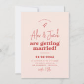 Groovy Sparkle Retro 70s Roze & Rood Foto Bruiloft Kaart (Voorkant)