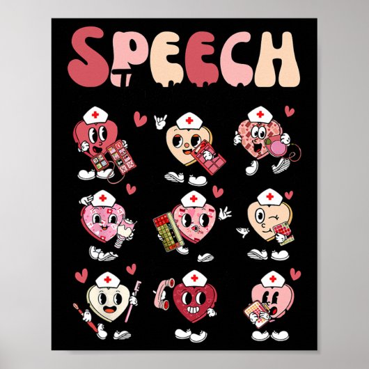 Groovy Speech Therapy Valentine's Day Heart Slp Va Poster (Voorkant)