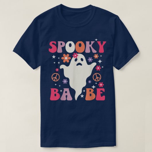 Groovy Spooky Babe Vibes Retro Floral Ghost Hippie T-shirt (Design voorkant)