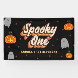 Groovy Spooky Eén 1e Verjaardag Halloween Retro 70 Spandoek