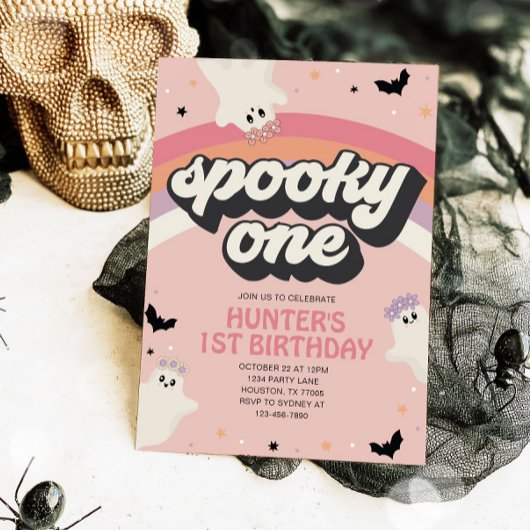 Groovy Spooky Een Meisje 1e Verjaardag Halloween Kaart