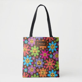 Groovy Spooky Flowers Gepersonaliseerde Halloween Tote Bag