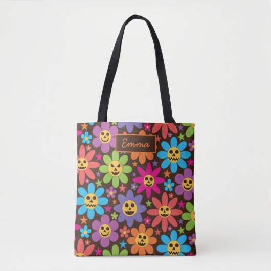 Groovy Spooky Flowers Gepersonaliseerde Halloween Tote Bag (Voorkant)