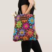 Groovy Spooky Flowers Gepersonaliseerde Halloween Tote Bag (Dichtbij)