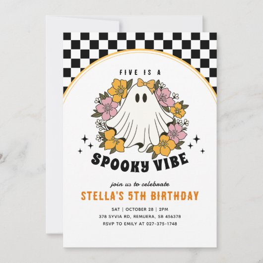 Groovy Spooky Girl Halloween Birthday Invitation Kaart (Voorkant)
