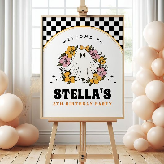 Groovy Spooky Girl Halloween Birthday Welcome Sign Poster
