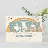 Groovy Spooky Halloween Ghost Boy Baby shower Kaart (Staand voorkant)