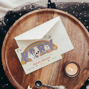 Groovy Spooky Halloween Ghost Girl Baby shower Kaart