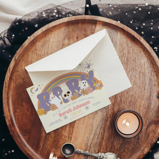 Groovy Spooky Halloween Ghost Girl Baby shower Kaart