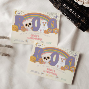 Groovy Spooky Halloween Ghost Girl's Verjaardag Kaart