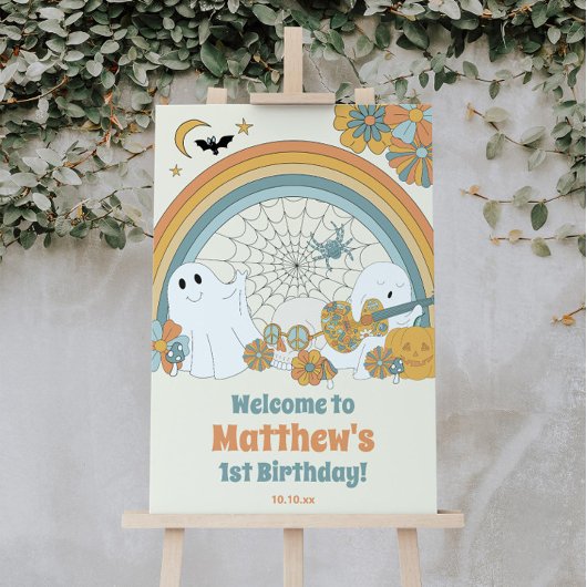 Groovy Spooky Halloween Ghost Welkomstbord Poster